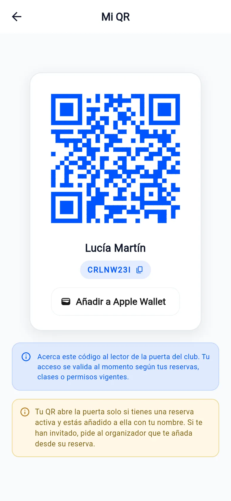 El código QR del jugador para abrir la puerta del club